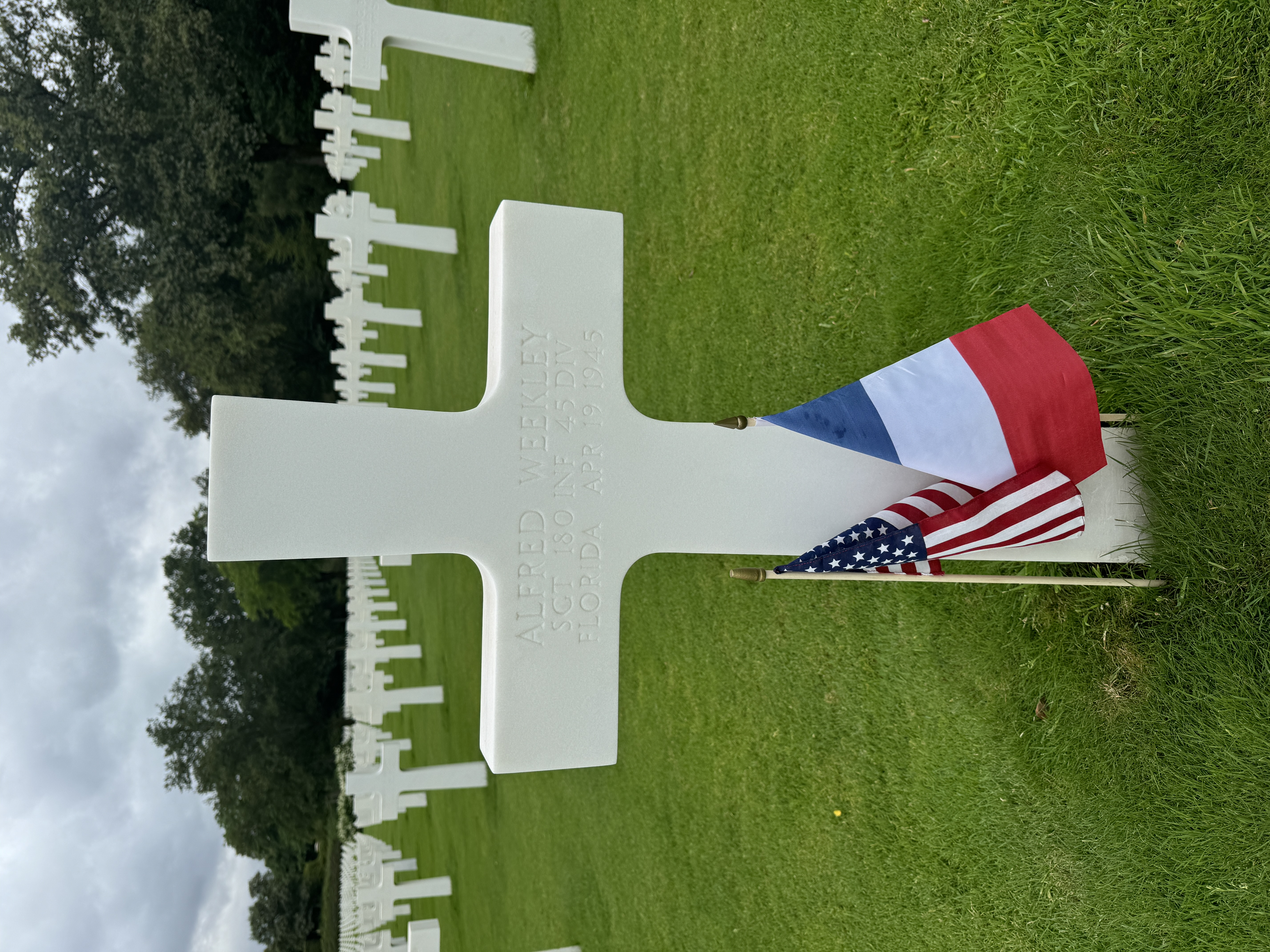 Alfred Weekley's headstone at Lorraine American Cemetery