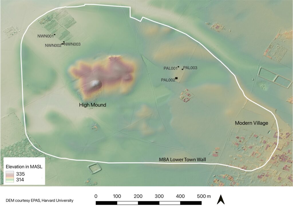 Digital Elevation Model of Kurd Qaburstan with location of city walls