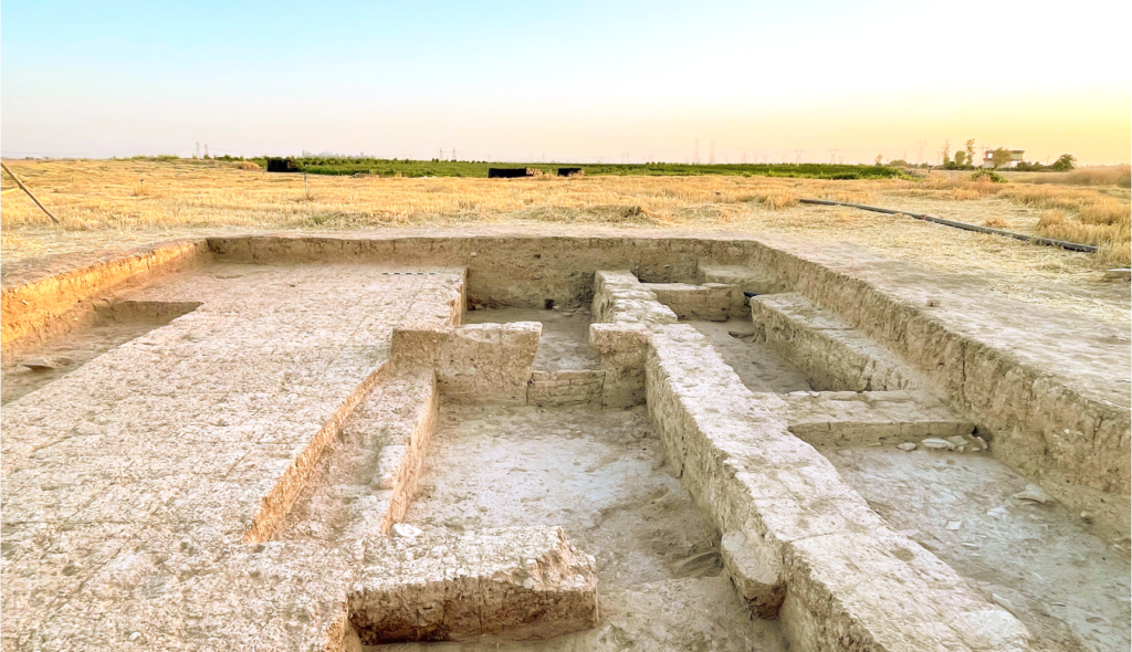 Excavation unit showing well-preserved mudbrick architecture in the lower town palace